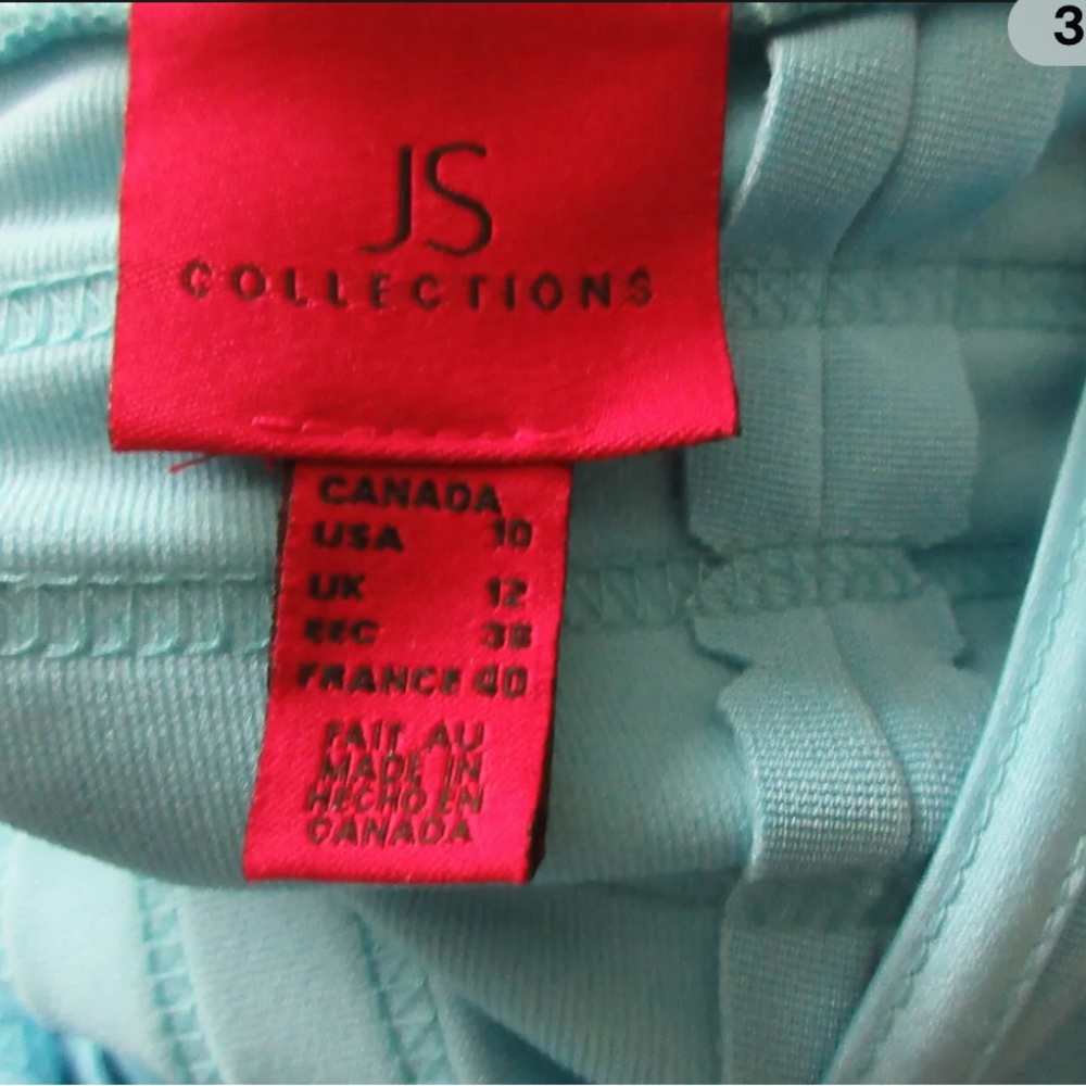 JS Collections Blue Ribbed Wrap Cap Sleeve Blouse - Picture 3 of 4